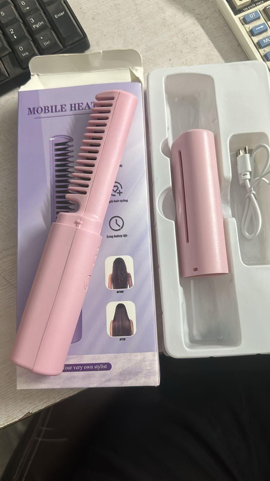 Portable Mini Hair Straightener | Rechargeable Mini Adjustable Hair Straightener Hot Comb